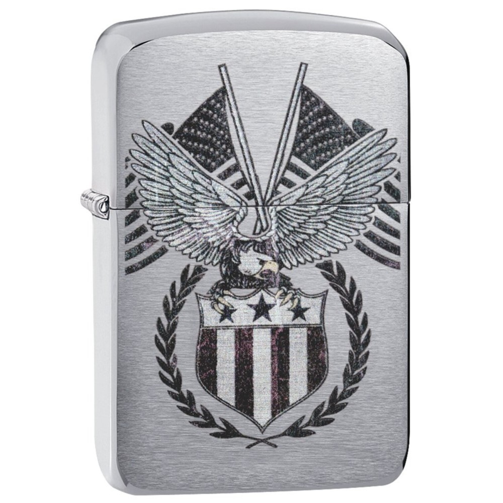 Zippo 1941 Replica Eagle & Flag Pocket Lighter, Brushed Chrome