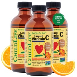 CHILDLIFE ESSENTIALS Liquid Vitamin C - Pure Vitamin C Liquid Supplement for Kids, Immune System Support, Great Taste - Natural Orange Flavor, 4 Fl Oz (Pack of 3)