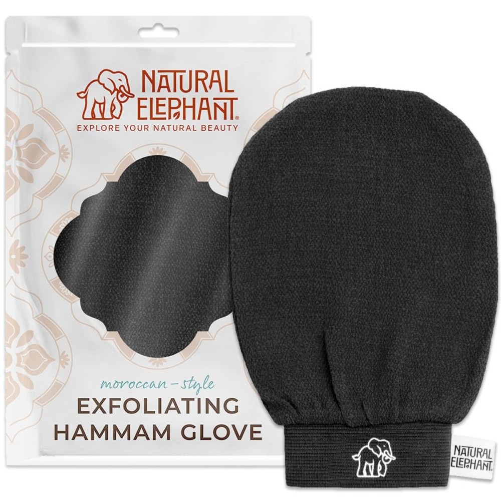 Natural Elephant Exfoliating Hammam Glove | Authentic Moroccan Kessa Body Scrub Mitt for Spa-Quality Skin Renewal | Pure Black Single