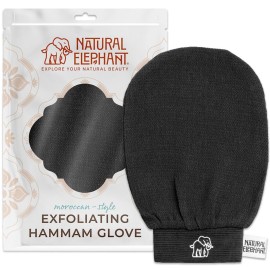 Natural Elephant Exfoliating Hammam Glove | Authentic Moroccan Kessa Body Scrub Mitt for Spa-Quality Skin Renewal | Pure Black Single