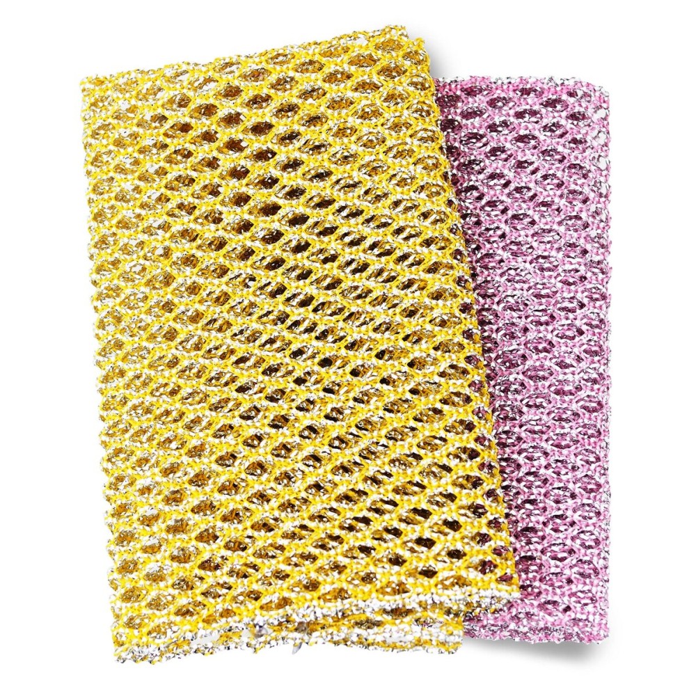 Heavy Duty Dish Scrubbers, Non-Scratch Scouring Pads - Odorless & Long Lasting Mesh Dish Cloth - Replace Sponges - Kitchen, Floor and Bathroom Usage - Made in Korea (2 Pcs)