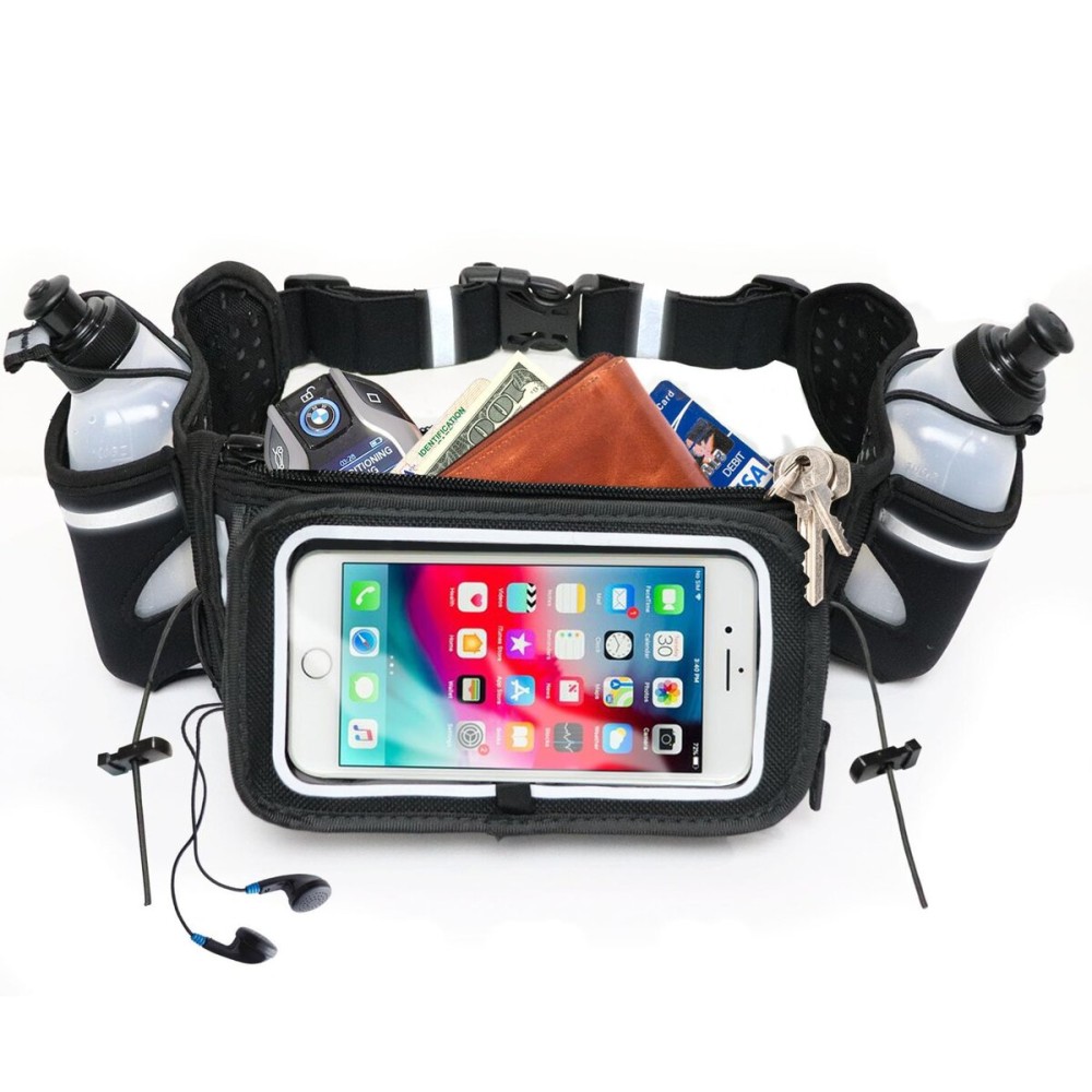 No.1 Hydration Belt by Runtasty - Premium Running Fuel Belt w/2 BPA-Free 10 oz Water Bottles, Tilt-Up Pocket w/Touchscreen-Ready Cover - Fits All iPhones, Runners Ebook & No-Bounce Design