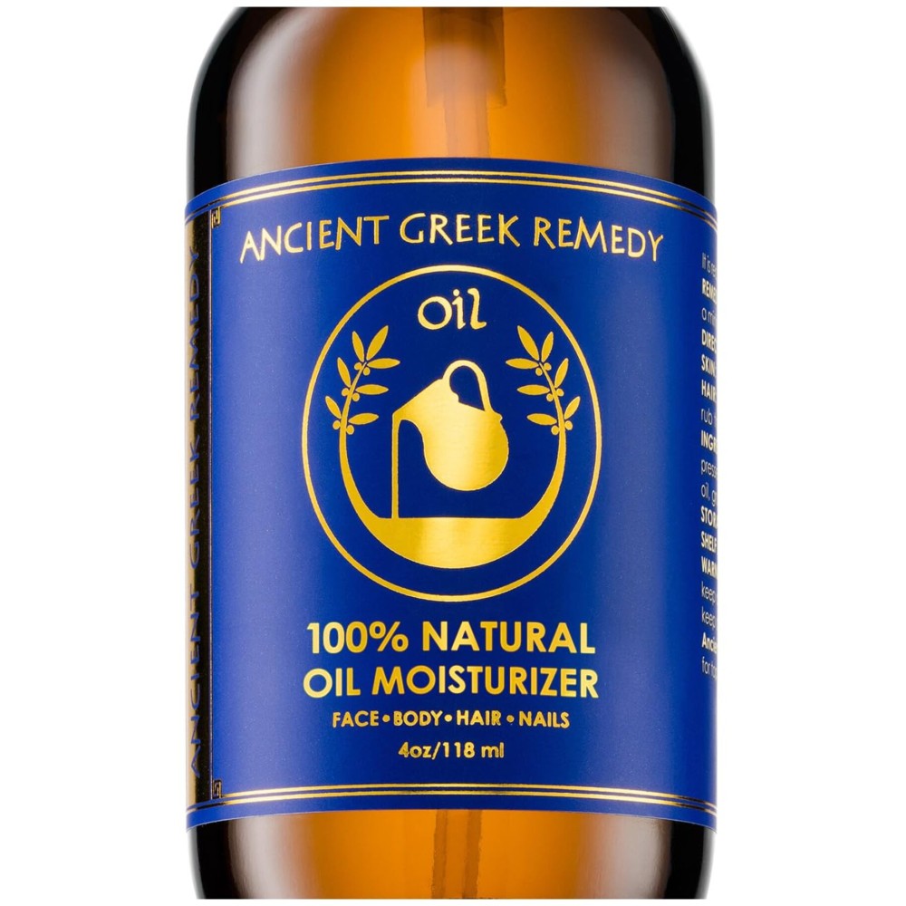 Ancient Greek Remedy Body Oil - Organic After Shower Face Oil & Body Moisturizer for Dry Skin - Almond, Jojoba, Olive, Lavender, Vitamin E Oils - Natural Clean Facial Skincare for Women & Men 4 oz