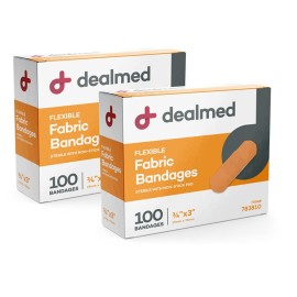 Dealmed Fabric Flexible Adhesive Bandages - 100 Count (2 Pack) Bandages with Non-Stick Pad, Latex Free, Wound Care for First Aid Kit, 3 x 3/4
