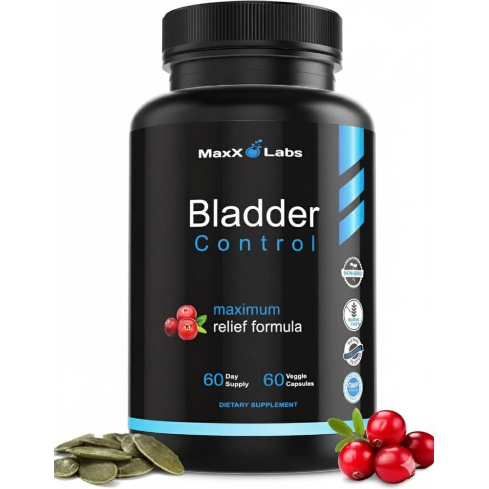 MaxX Labs Bladder Control Supplement - Overactive Bladder Control Pills - Potent Blend of Pumpkin Seed Oil, Cranberry Extract & Vitamin D3 - Urinary Tract Infection Treatment for Women & Men - 60Ct