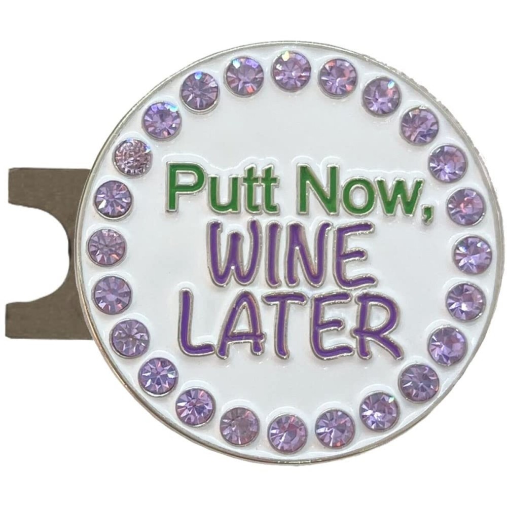 Giggle Golf Bling Golf Ball Marker with Magnetic Hat Clip - Putt Now Wine Later Sparkly Marker for Women Golfers - Fun Golf Gift with Organza Bag & Bonus Hand Cream