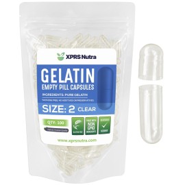 XPRS Nutra Size 2 Empty Capsules - 100 Count Clear Empty Gelatin Capsules - Pills DIY Capsule Filling - Pure Bovine Pill Gel Caps for Do-It-Yourself Supplements