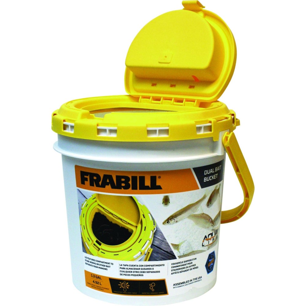 Frabill Drainer Bait Bucket | Dual Bait Storage Bucket,White/Yellow