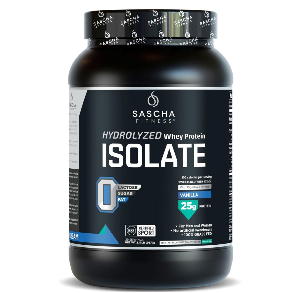 SASCHA FITNESS Hydrolyzed Whey Protein Isolate,100% Grass-Fed (2 Pounds, Vanilla)