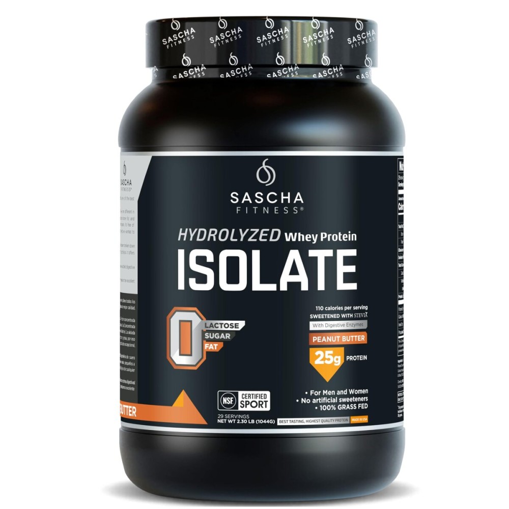 SASCHA FITNESS Hydrolyzed Whey Protein Isolate,100% Grass-Fed (2.3 Pounds, Peanut Butter)