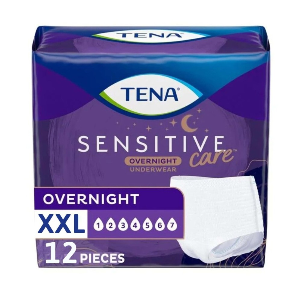 TENA Sensitive Care Overnight Incontinence Underwear for Women, XXL, 12 Count (Waist size 47in to 66in)