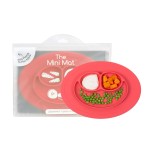 ezpz Mini Mat (Coral) - 6-12 Months+ - 100% Silicone Suction Placemat + Divided Plate with Three Compartments - Supports Baby-Led Weaning - Designed for Highchair, Table, and Travel