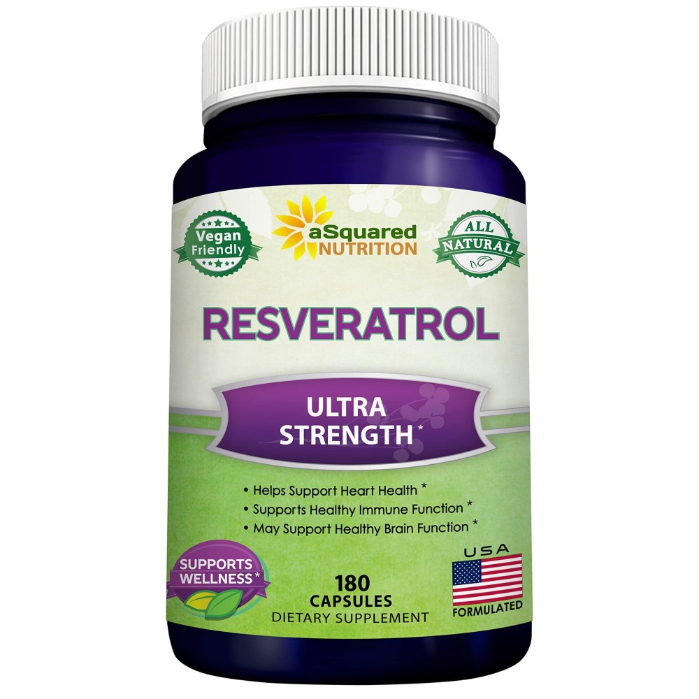 100% Natural Resveratrol - 1000mg Per Serving Max Strength (180 Capsules) Antioxidant Supplement, Trans-Resveratrol Pills for Heart Health & Pure, Polyphenols