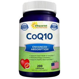 aSquared Nutrition CoQ10 (400mg Max Strength, 200 Capsules) - High Absorption Vegan Coenzyme Q10 Powder - Ubiquinone Supplement Pills, Extra Antioxidant CO Q-10 Enzyme Vitamin Tablets, Coq 10 400 mg