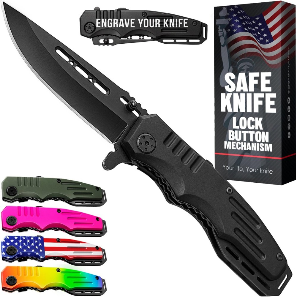 Safety Lock Pocket Knife - 3.4-inch Sharp Blade - Folding Tactical with Aluminum Handle - Ideal Tool for EDC Camping Hunting Survival Hiking - Food Processing Knives - Birthday Gifts for Men 6681