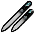 Mont Bleu Set of 2 Glass Nail Files Hand Decorated with Crystals - in Black Velvet Sleeve - Genuine Czech Tempered Glass - Birthday Gifts for Women - Crystal Nail Files for Natural Nails