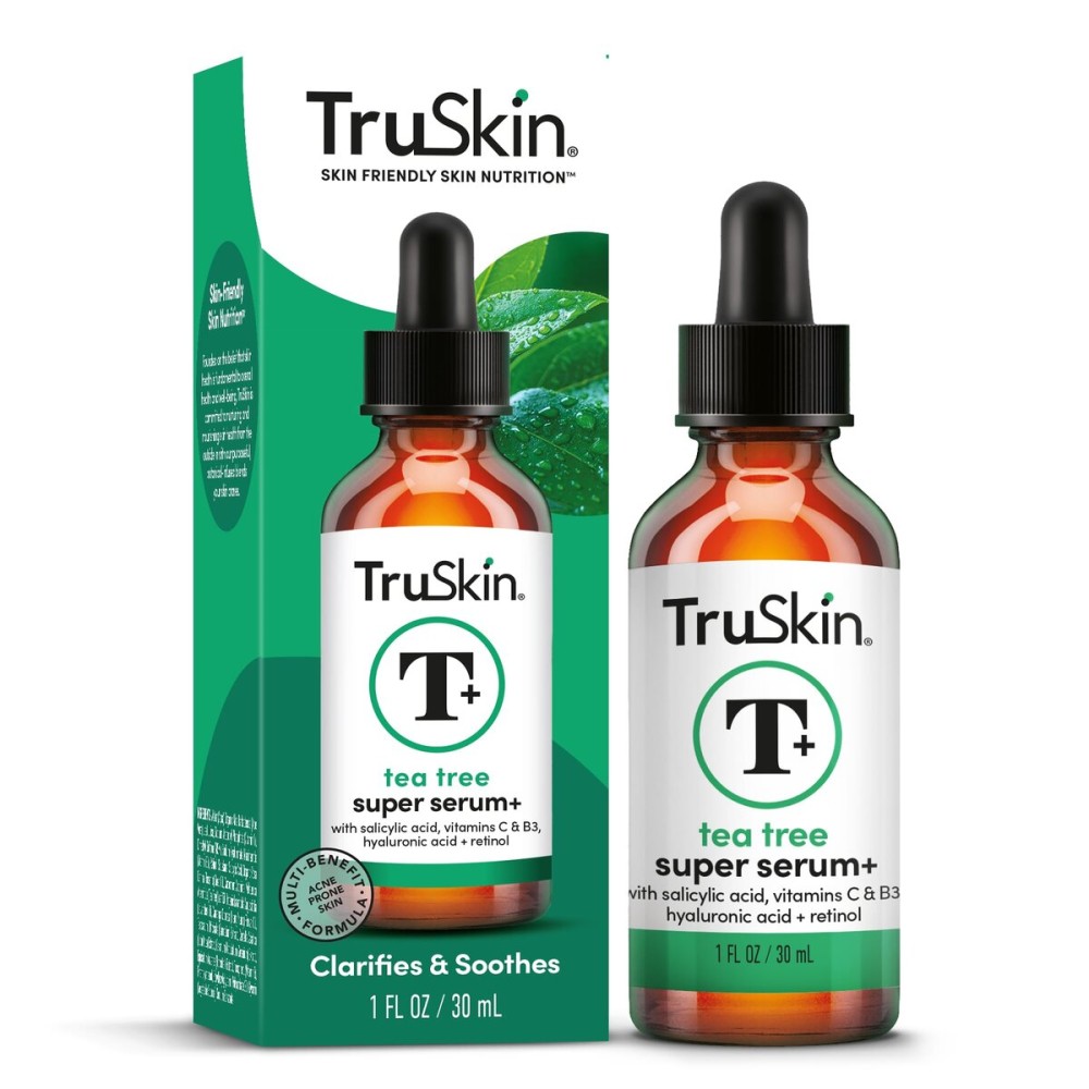 TruSkin Tea Tree Oil Acne Treatment for Face - Acne Serum - Improve the Appearance of Pores, Skin Tone for Smooth, Glowing Skin with Salicylic Acid, Vitamin C, Niacinamide & Retinol, 1 fl oz
