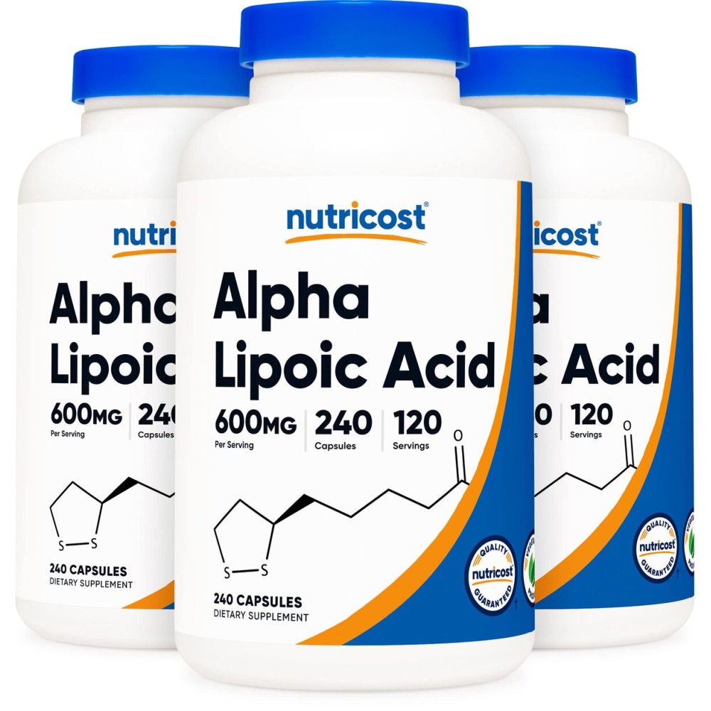 Nutricost Alpha Lipoic Acid 600mg, 240 Vegetarian Capsules - Gluten Free, Soy Free & Non-GMO, 120 Servings (3 Bottles)