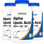 Nutricost Alpha Lipoic Acid 600mg, 240 Vegetarian Capsules - Gluten Free, Soy Free & Non-GMO, 120 Servings (3 Bottles)