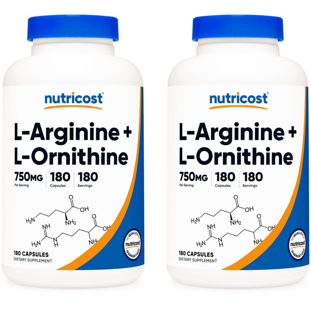 Nutricost L-Arginine L-Ornithine 750mg; 180 Capsules (2 Bottles)