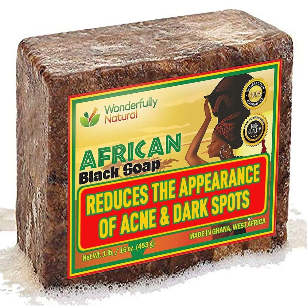Wonderfully Natural 1 African Black Soap for Acne & Dark Spots | Organic Vegan Satisfaction Guarantee | 1lb bar 90 day Supply