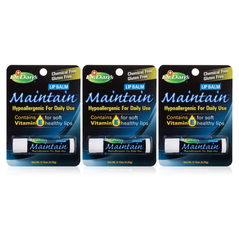 Dr. Dan\'s Maintain Lip Balm - Perfect for Everyday and Cortibalm aftercare, Mild Ingredients & Beeswax, Vitamin E Enriched for Moisturizing Dry Lips, Ensures Smooth, Soft Feel, 3 Pack