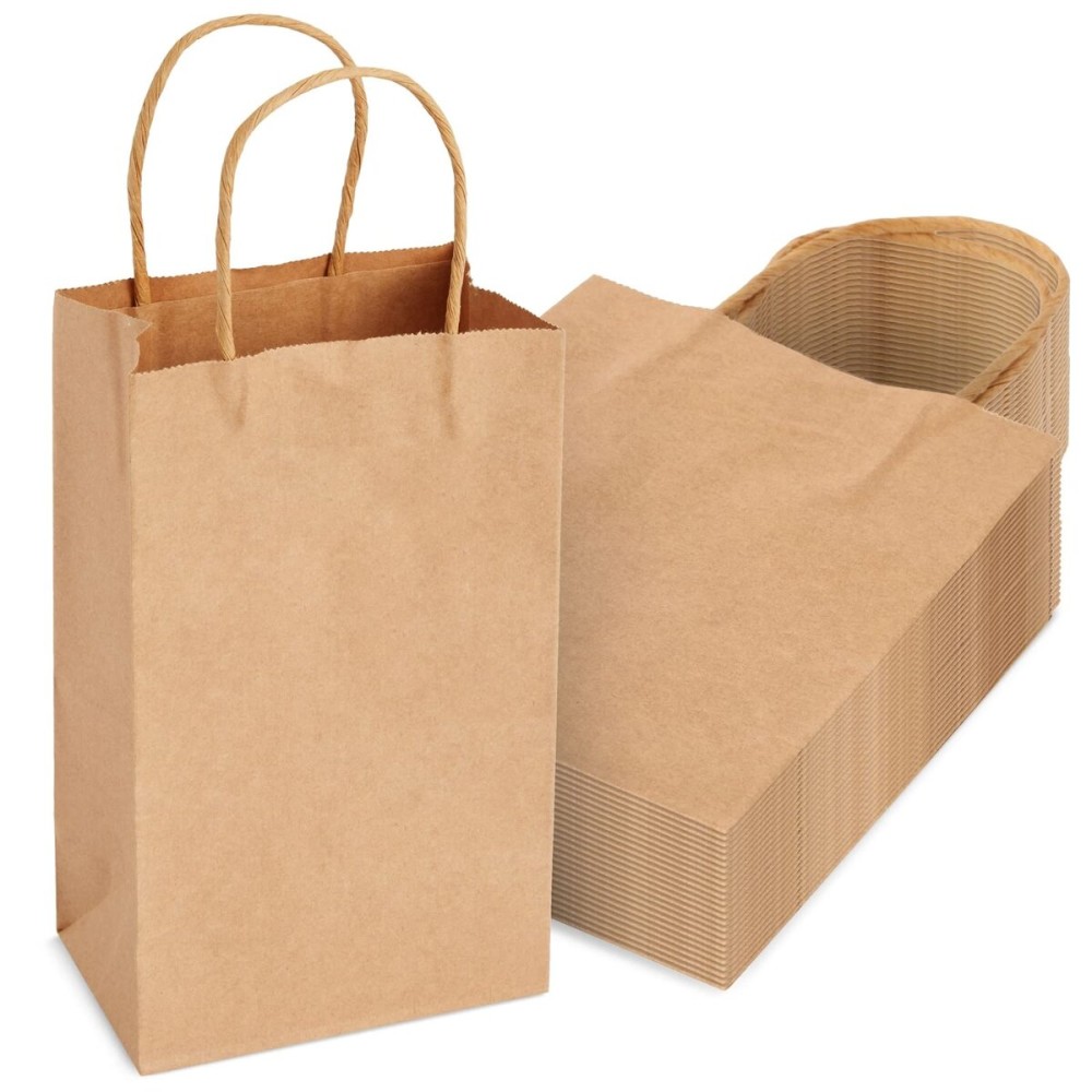 Juvale Brown Paper Gift Bags with Handles - 24-Pack - 5.3 x 3 x 8.5 in - Reusable Grocery & Retail Shopping Totes - Party Favor & Goodie Bags