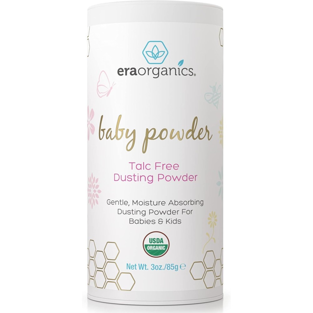 Era Organics Talc-Free Organic Baby Powder - USDA Organic Dusting Powder with Arrowroot, Calendula and Cornstarch for Newborns, Babies or Toddlers - Soothing, Fragrance Free, Made in USA (3oz/85g)