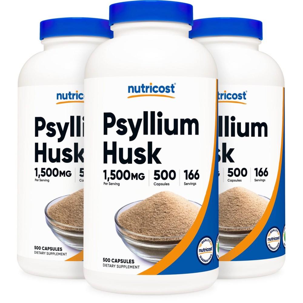 Nutricost Psyllium Husk 1500mg, 500 Capsules (3 Bottles)