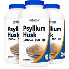 Nutricost Psyllium Husk 1500mg, 500 Capsules (3 Bottles)