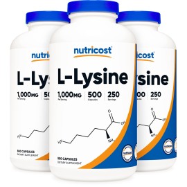 Nutricost L-Lysine 500mg (1000mg Serving), 500 Capsules (3 Bottles)