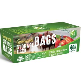 UNNI Compostable Storage Bags, Quart, Resealable Compostable Food Storage Bags, 40 Count, 7 x 7.4 inches, Earth Friendly Highest ASTM D6400, US BPI, CMA & Europe OK Compost Certified, San Francisco