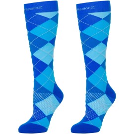 CompressionZ 30-40 mmHg Knee High Compression Socks Men & Women | Support Stockings for Travel, Nurses and Athletes (Argyle Blue, X-Large)