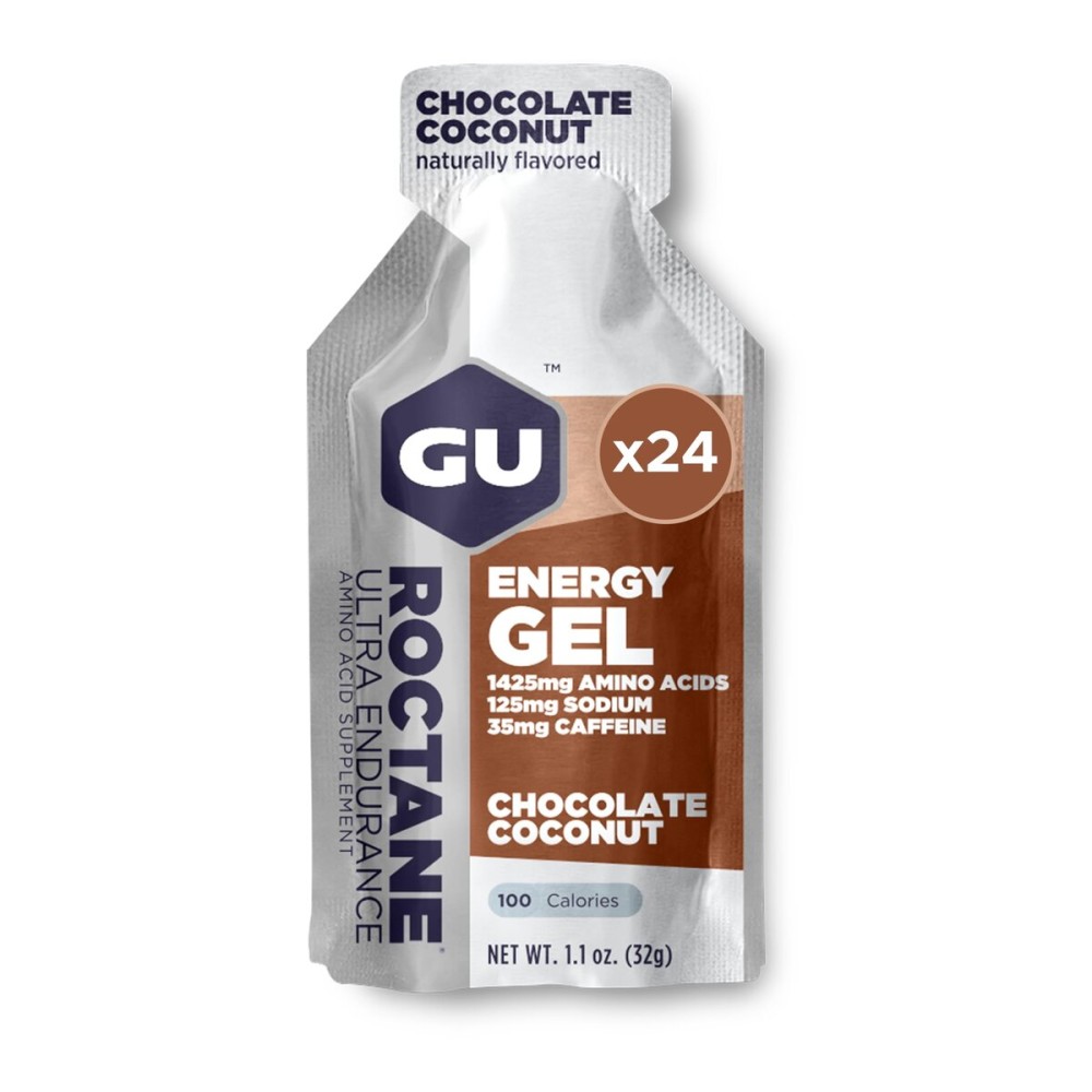 GU Energy Roctane Ultra Endurance Energy Gel, Vegan, Gluten-Free, Kosher, and Dairy-Free On-The-Go Sports Nutrition for Running, Biking, Hiking or Skiing, Chocolate Coconut,24-Count