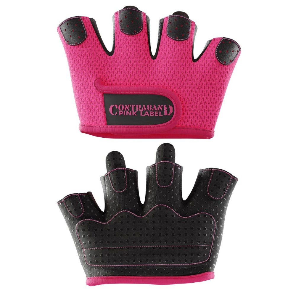 Contraband Pink Label 5537 Womens Micro Weight Lifting Gloves w/Grip-Lock Silicone Padding (Pair) - Minimalist Half Gloves - Apple Watch Friendly (Pink, Small)