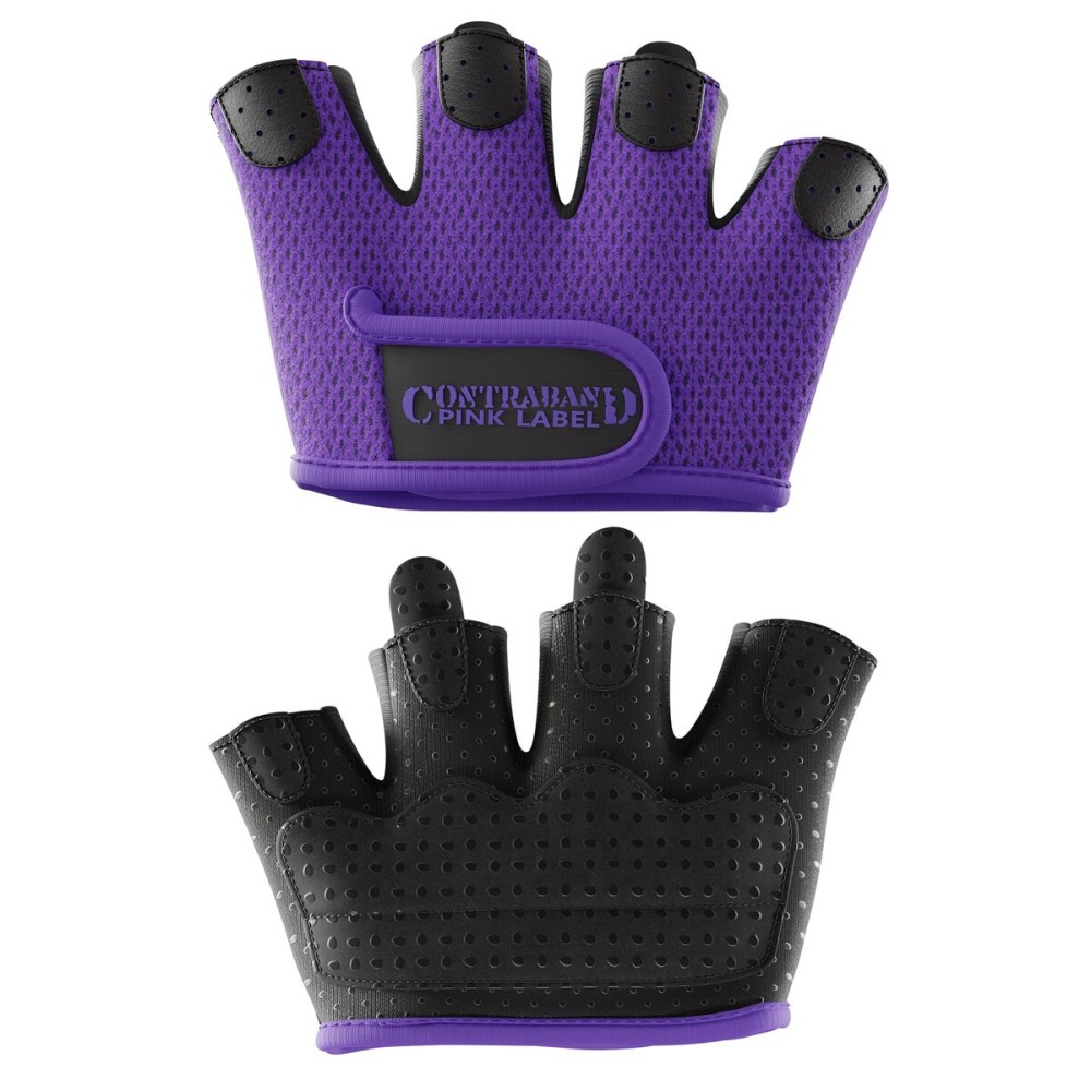 Contraband Pink Label 5537 Womens Micro Weight Lifting Gloves w/Grip-Lock Silicone Padding (Pair) - Minimalist Half Gloves - Apple Watch Friendly (Purple, X-Small)
