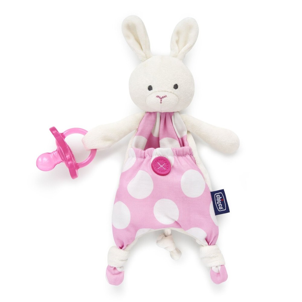 Chicco Pocket Buddies Soft Pacifier Holder-Lovey, Soothing Plush Toy Animal 0m+, Pink Bunny