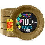 Exquisite Party Solids Gold Plastic Plates For Party 9 Gold Disposable Plates Heavy Duty 100 Pcs Plastic Dinnerware Sets Heavy Duty 350 GSM Disposable Dinnerware Set