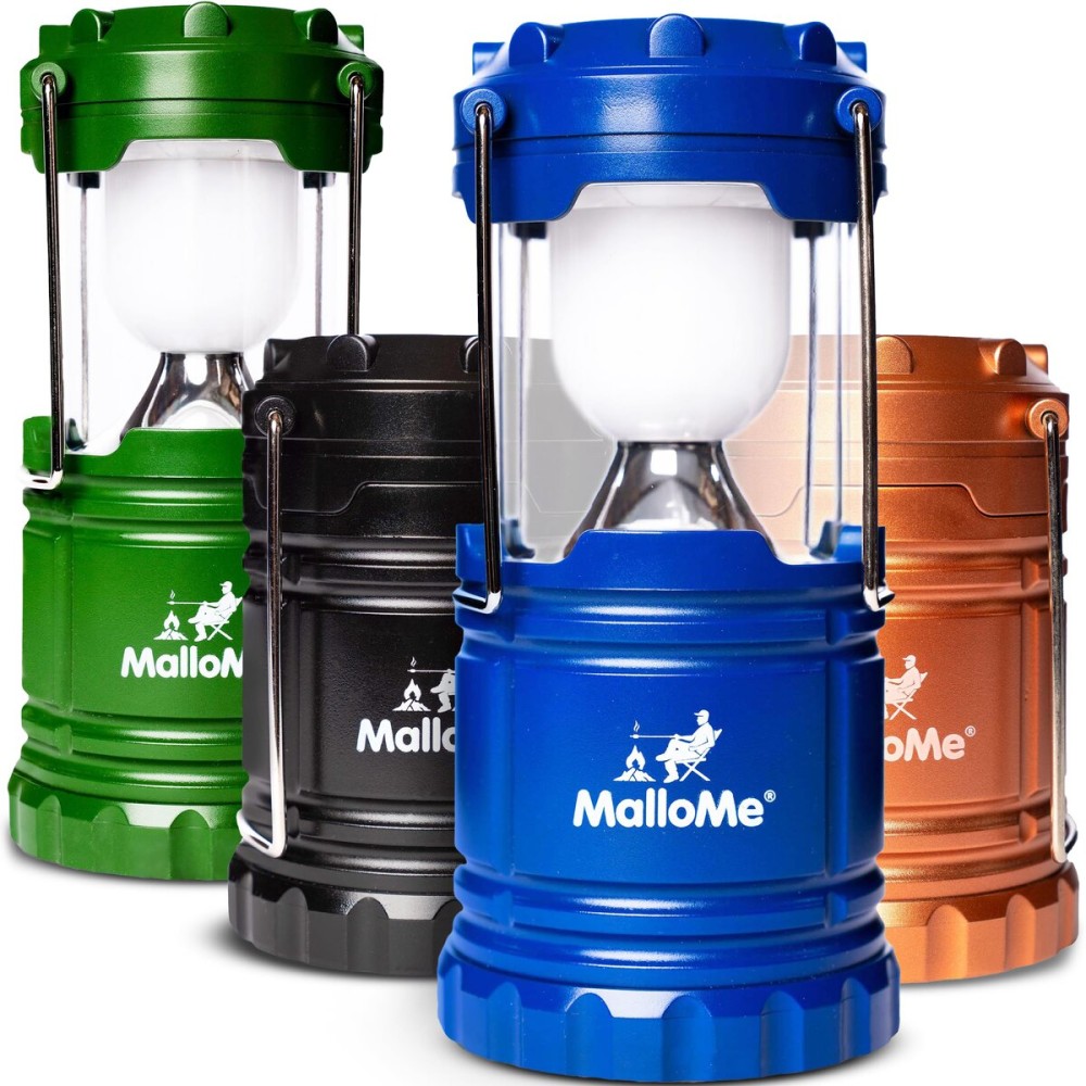 MalloMe Camping Lantern Multicolor 4 Pack Lanterns for Power Outages, Camping Lights for Tent Hanging, Camp Light Tent Lamp Emergency Battery Powered LED Lantern (Rechargeable Batteries Not Included)