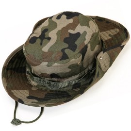 Wide Brim Boonie Hat, Men & Women Top Camo Bucket Hats for Safari Military Beach