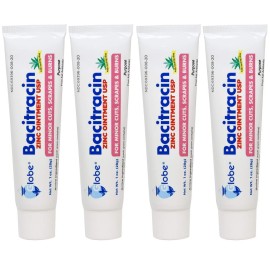 (4 Pack) Globe Bacitracin Zinc Ointment + Aloe 1oz, Antibiotic Ointment, Essential Antibiotic First Aid Supplies, Healing Action, Maximum Antibiotic Power, Prevents Infection in cuts, scrapes, Burns