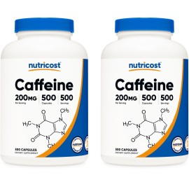 Nutricost Caffeine 500 Capsules, 200mg Per Capsule (2 Bottles)