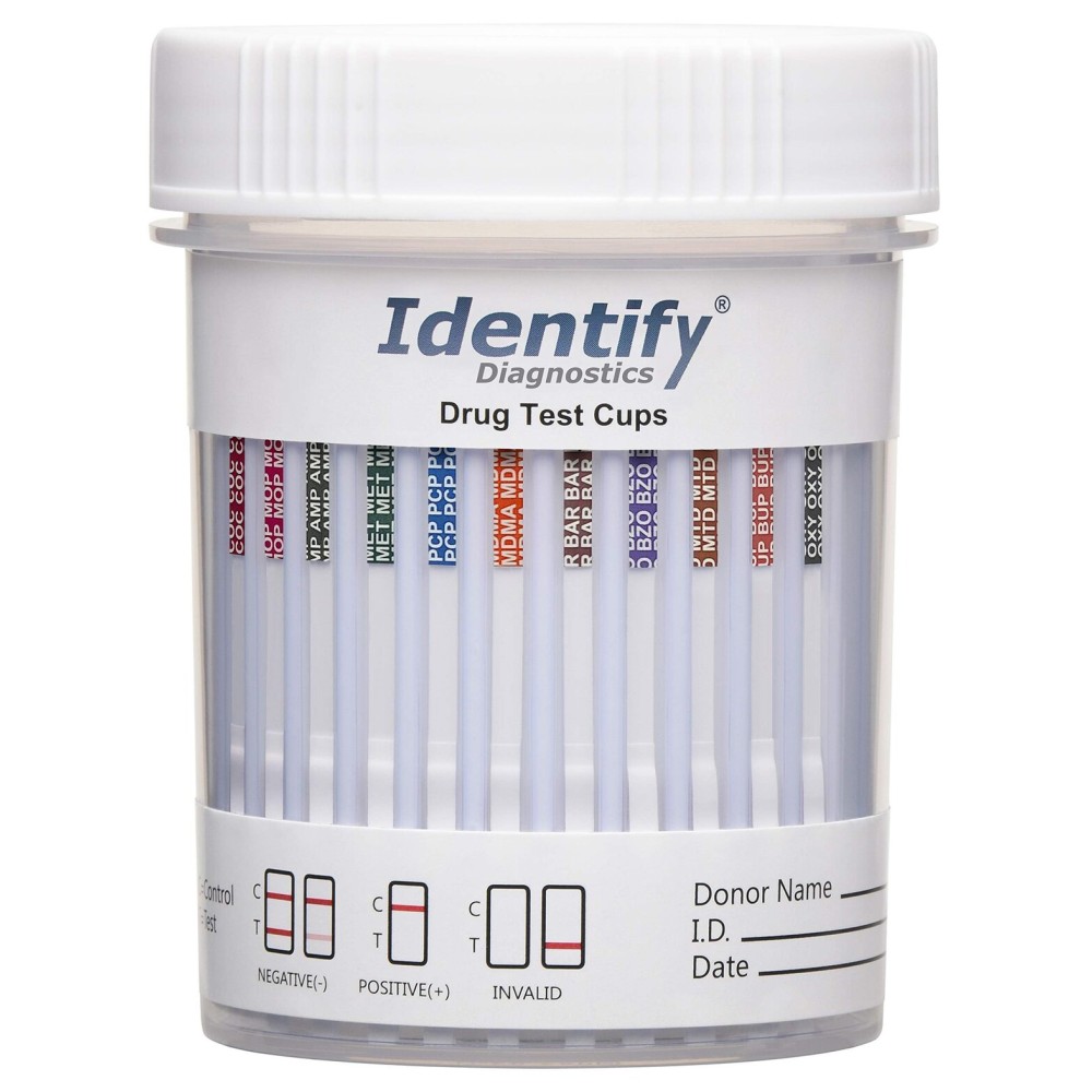 Identify Diagnostics Drug Test Cups | 5 Pack | 12 Panel CLIA Waived Instant Urine Marijuana Drug Test Kit for AMP,BAR,BUP,BZO,COC,MDMA,MET,MOP|OPI,MTD,OXY,PCP,THC