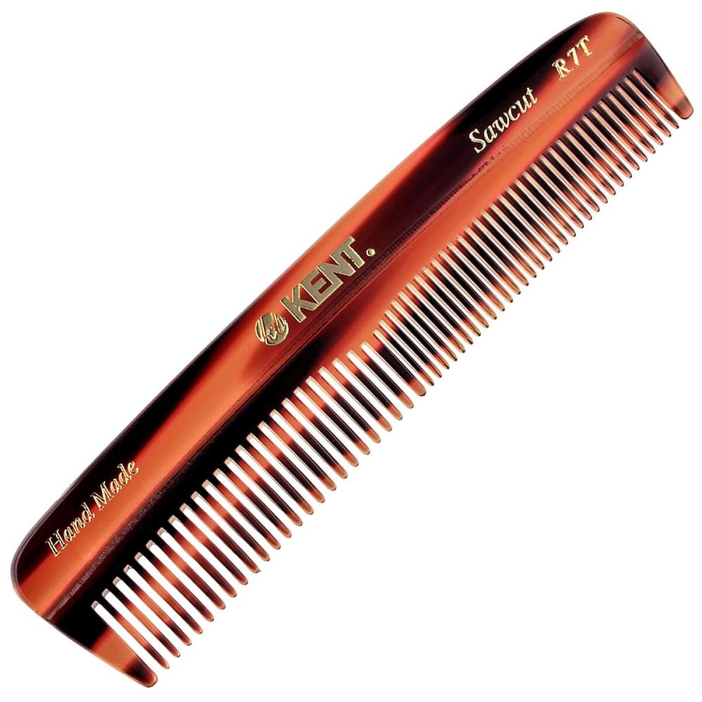 Kent R7T Double Tooth Hair Pocket Comb, Small Coarse/Wide Comb for Hair, Beard, and Mustache Grooming for Men, Women, and Kids - Saw Cut, Hand Polished, Handmade in England