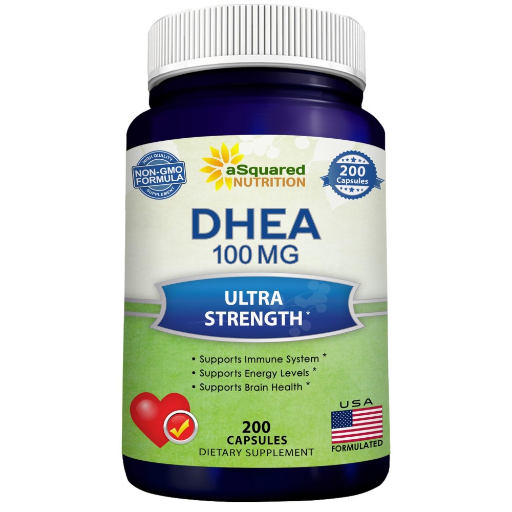 DHEA 100mg Supplement - 200 Capsules - High Potency Dehydroepiandrosterone for Men and Women - Max Strength Pills for Brain Health, Energy, and Immune Function - Formulated in USA, Third-Party Tested