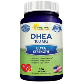 DHEA 100mg Supplement - 200 Capsules - High Potency Dehydroepiandrosterone for Men and Women - Max Strength Pills for Brain Health, Energy, and Immune Function - Formulated in USA, Third-Party Tested