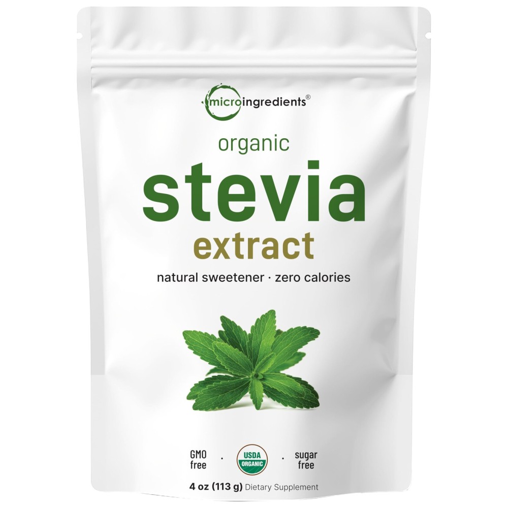Pure Organic Stevia Powder, 4 Ounces, 706 Serving, Highest Grade Stevia Green Leaf Extract Reb-A, Reduced Bitter Aftertaste, 0 Calorie, Natural Sweetener, Sugar Alternative, Keto Friendly