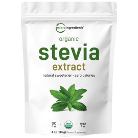 Pure Organic Stevia Powder, 4 Ounces, 706 Serving, Highest Grade Stevia Green Leaf Extract Reb-A, Reduced Bitter Aftertaste, 0 Calorie, Natural Sweetener, Sugar Alternative, Keto Friendly
