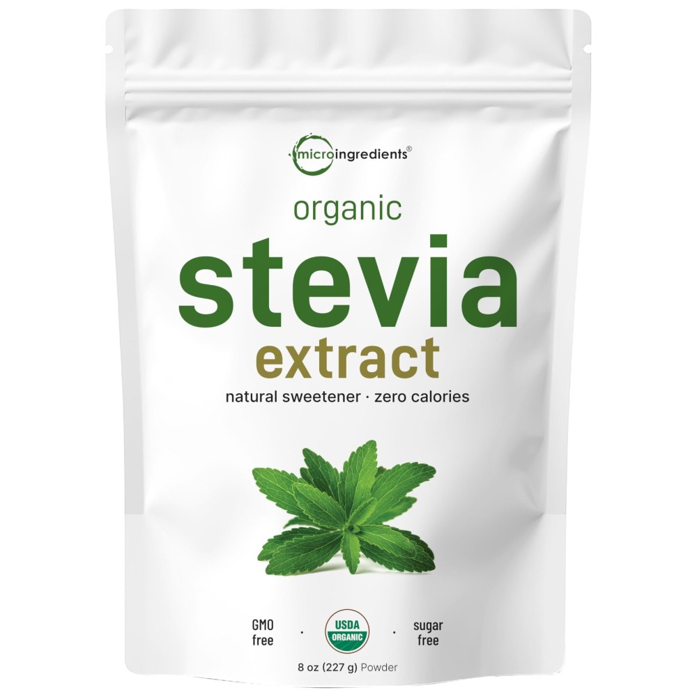 Pure Organic Stevia Powder, 8 Ounces, 1418 Serving, Highest Grade Stevia Green Leaf Extract Reb-A, Reduced Bitter Aftertaste, 0 Calorie, Natural Sweetener, Sugar Alternative, Keto Friendly