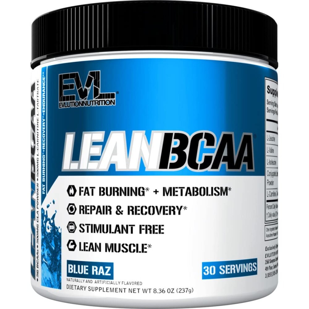 Evlution Stimulant Free Lean BCAA Powder Nutrition BCAAs Amino Acids Powder with CLA Carnitine and 2:1:1 Branched Chain Amino Acids Supports Muscle Recovery Fat Burn and Metabolism - Blue Raz